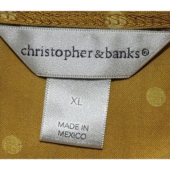 Christopher & Banks Gold Yellow Polka Dot Frayed Round Neck Top XL Lightweight - Picture 4 of 8